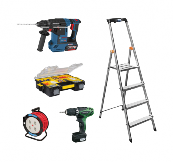 KIT - Perceuse  avec perforateur + marteau piqueur + visseuse +caisse à visses